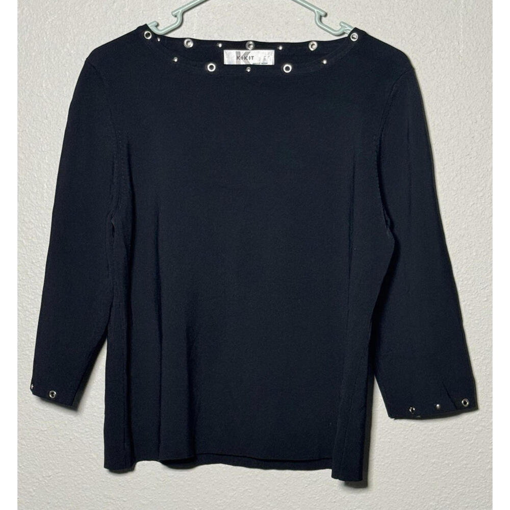 Kikit Womens top Extra Large Black Silver Grommet Disc Trim Edgy Office Work - Picture 1 of 15